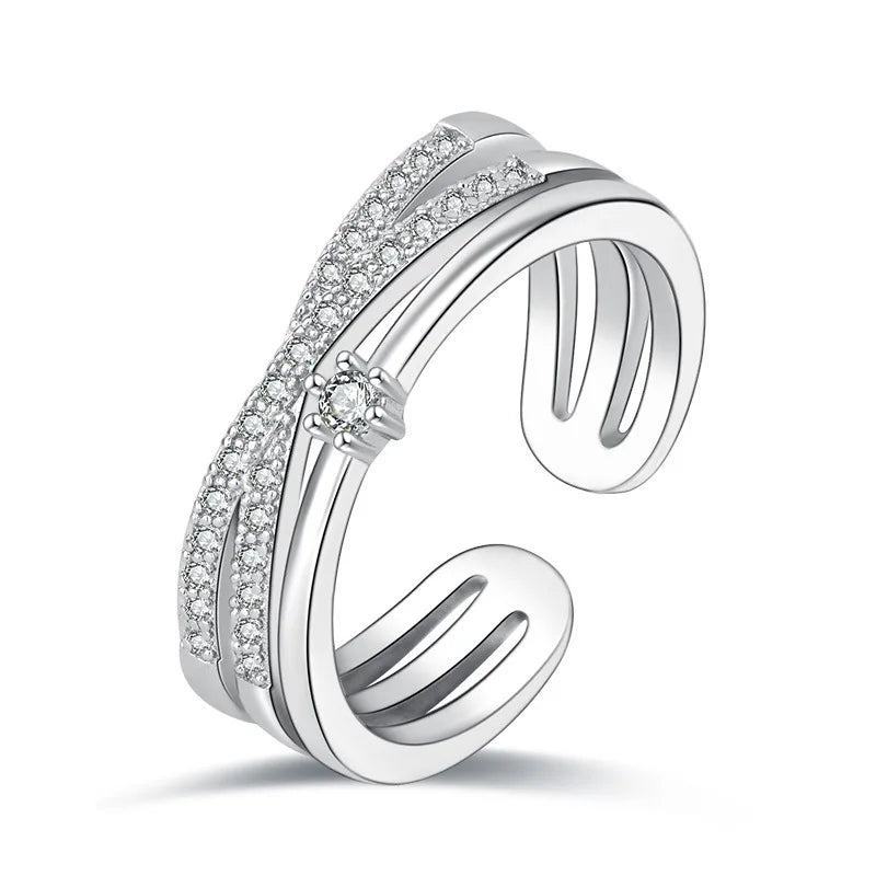 Sterling Silver Zircon Engagement Ring for Women Adjustable Wedding Jewelry