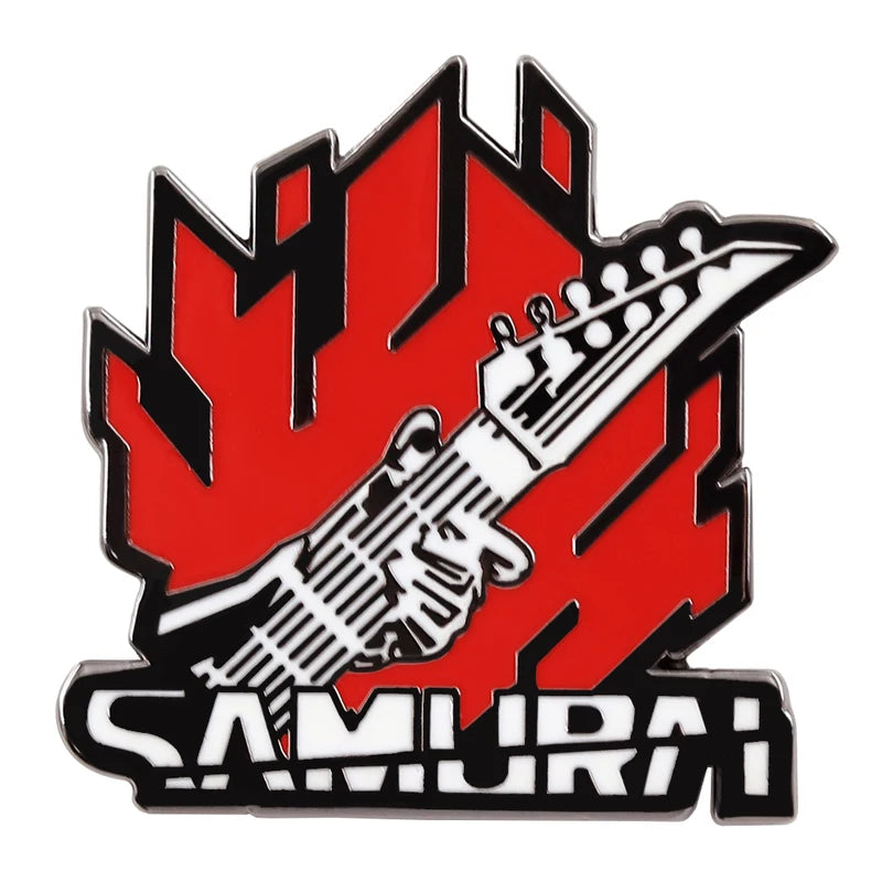 Anime Punk 2077 Samurai Guitar Logo Enamel Brooch Lapel Pin Jewelry Gift
