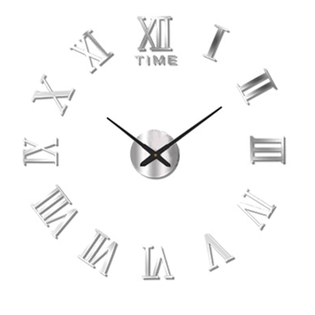 Large Modern Wall Clock with 3D Numbers & Frameless Design - DIY Acrylic Mirror Decor