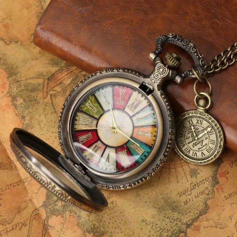 Pocket Watch Transparent Flip Roman Scale Vintage Quartz Timepiece