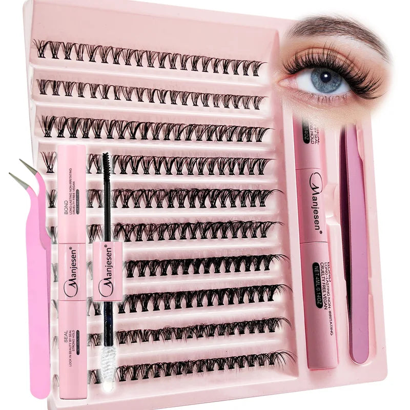 DIY Eyelash Extension Kit 200 Clusters Lash Bond Seal Makeup Tools for Natural Look