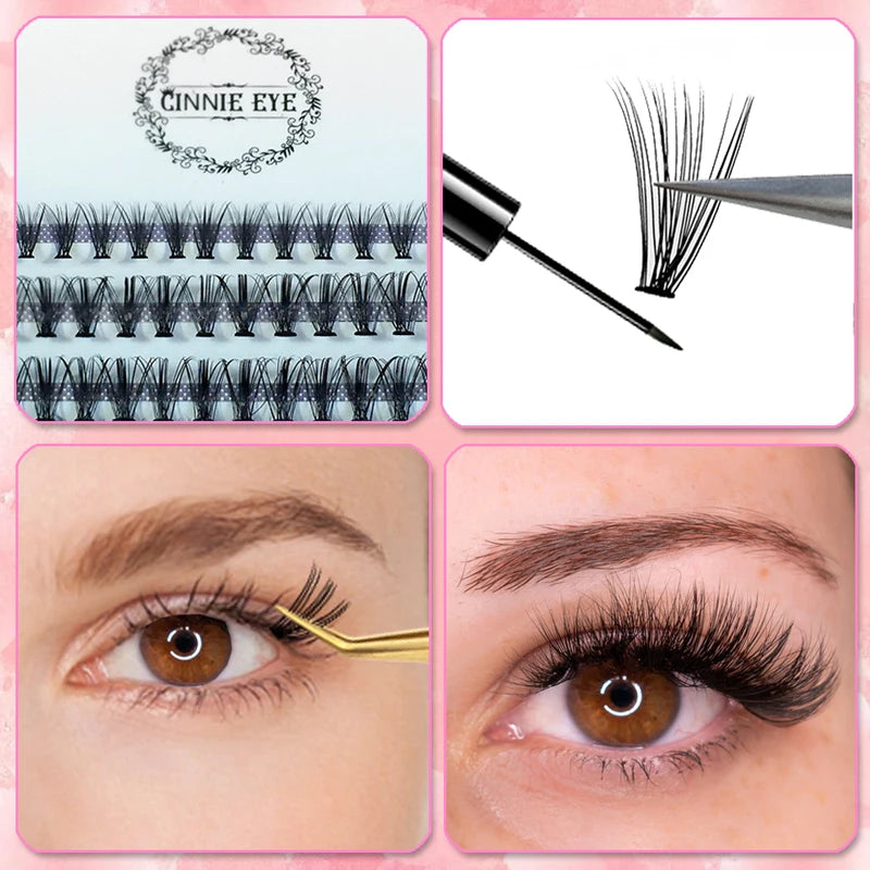 100 Bundles Cluster Eyelash Kit with Faux Mink Fans - Natural, DIY Ready Made Lashes
