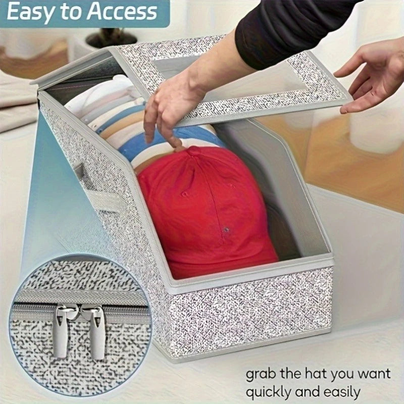 Foldable Fabric Closet Organizer for Hats Clothes & Toys - Dustproof Stackable Storage Box