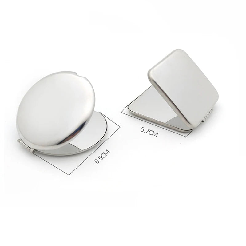Portable Women Stainless Steel Pocket Makeup Mirror Small Folded Handheld Compact