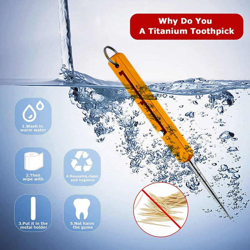 Reusable Titanium Toothpicks with Gear Adjustment Portable Dental Picks