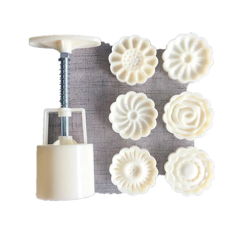 DIY Mooncake Mold with Flower Stamps - Mid-Autumn Festival Fondant Decoration Tool