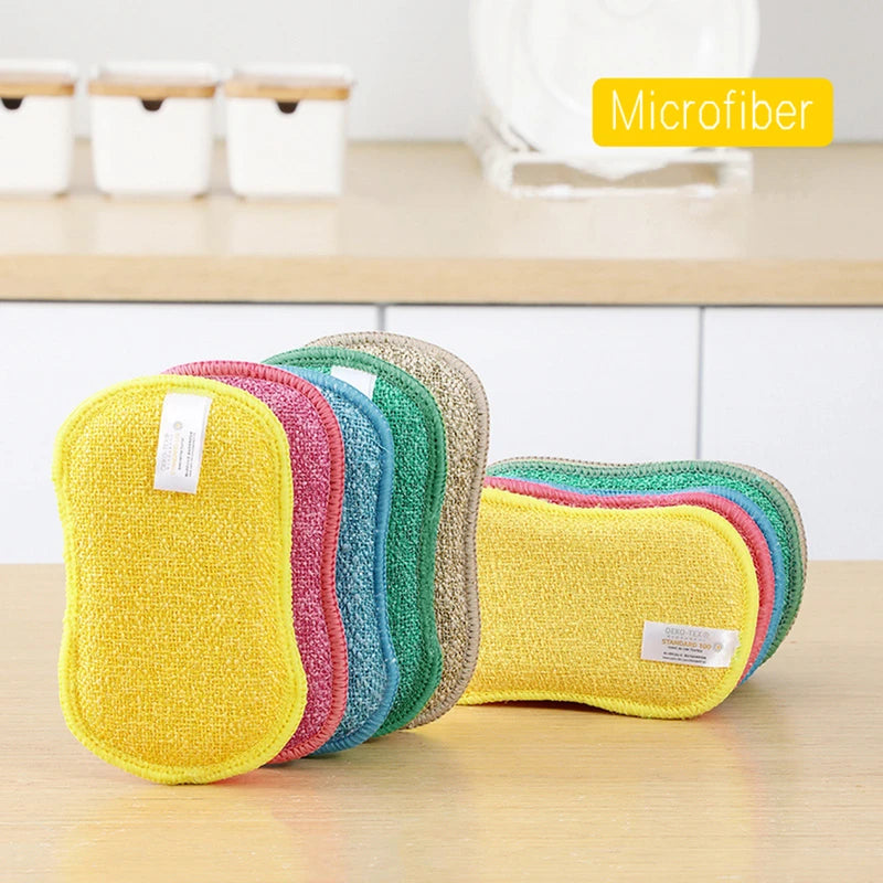5Pcs Double-Sided Microfiber Kitchen Sponge Non-Scratch Dish Washers Multi-Purpose Rag