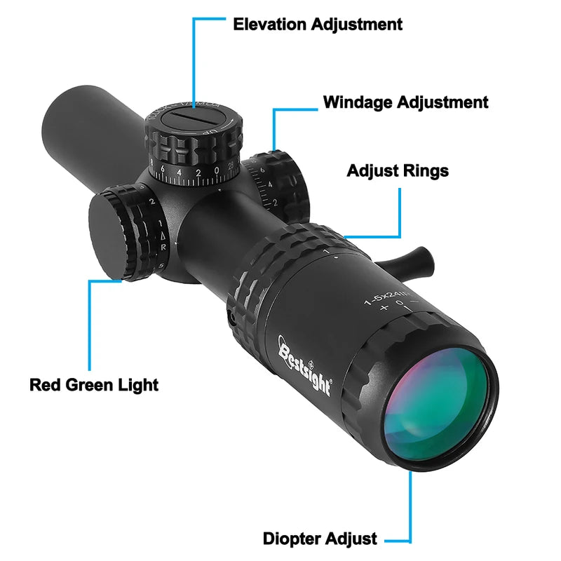 1-5X24 Tactical Scope with Red & Green Illuminated Reticle for Hunting