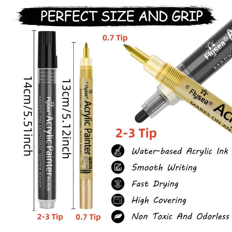 6Pcs Acrylic Paint Pens Set Waterproof Extra Fine & Medium Tips for Arts & Crafts