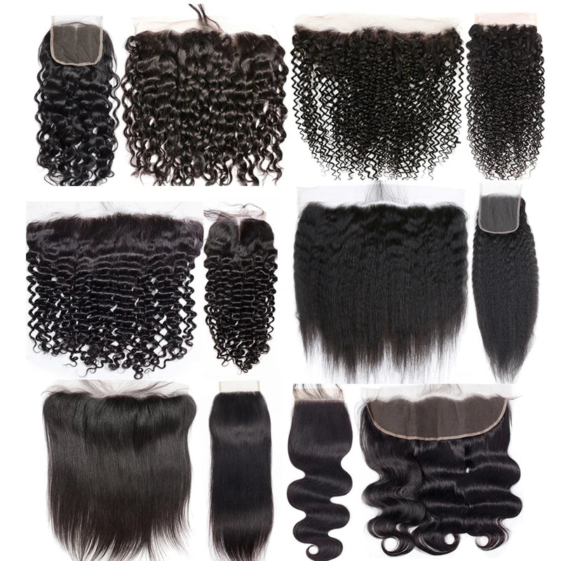 Remy Human Hair Lace Frontal Closure 4x4 Water Wave & Kinky Curly Transparent 13x4 Pre Plucked