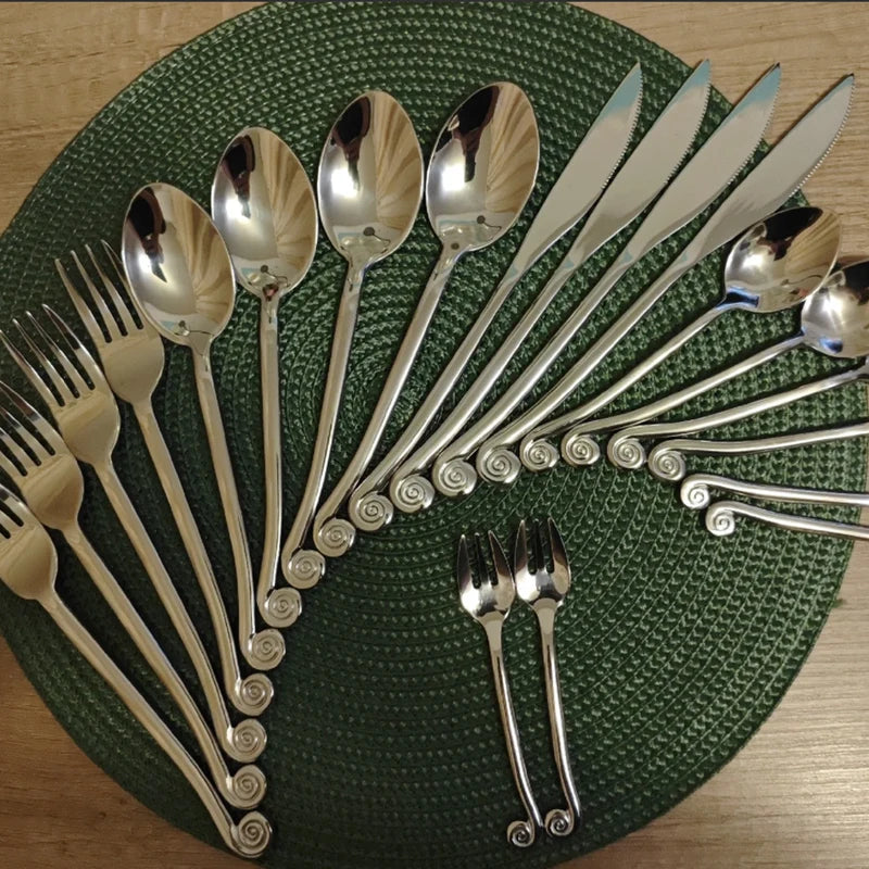 Stainless Steel Dinnerware Set with Snail Handle - Forged & Mirror Polish Kitchen Tableware