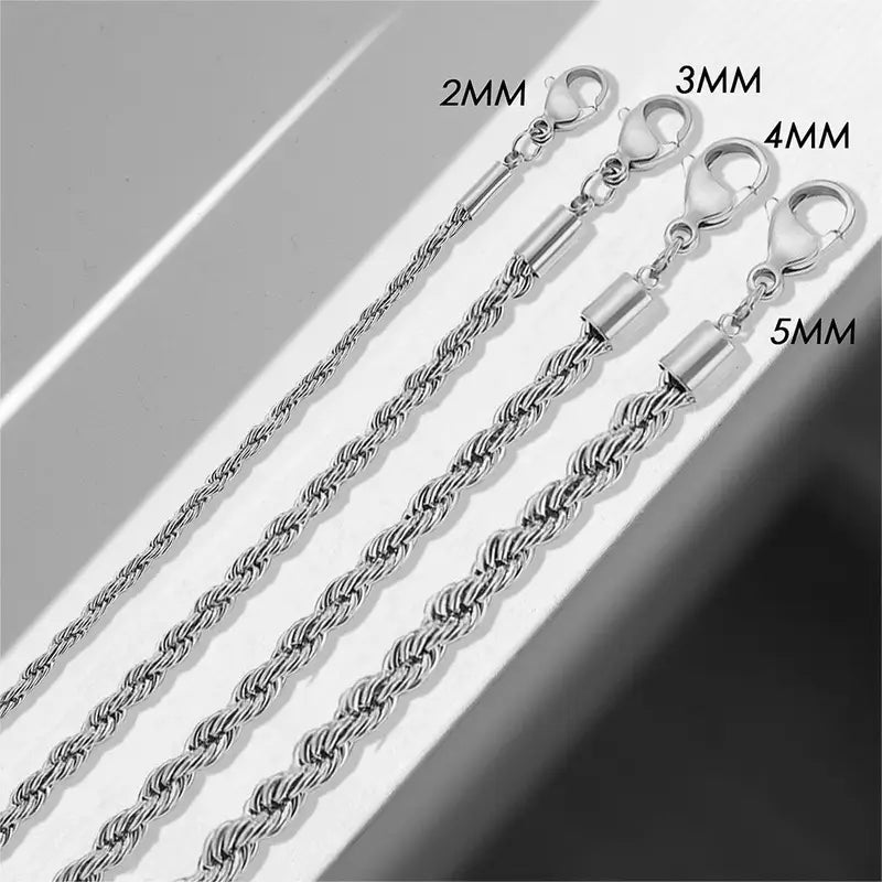 Twisted Rope Chain Bracelet for Men & Women Silver Color Stainless Steel Jewelry