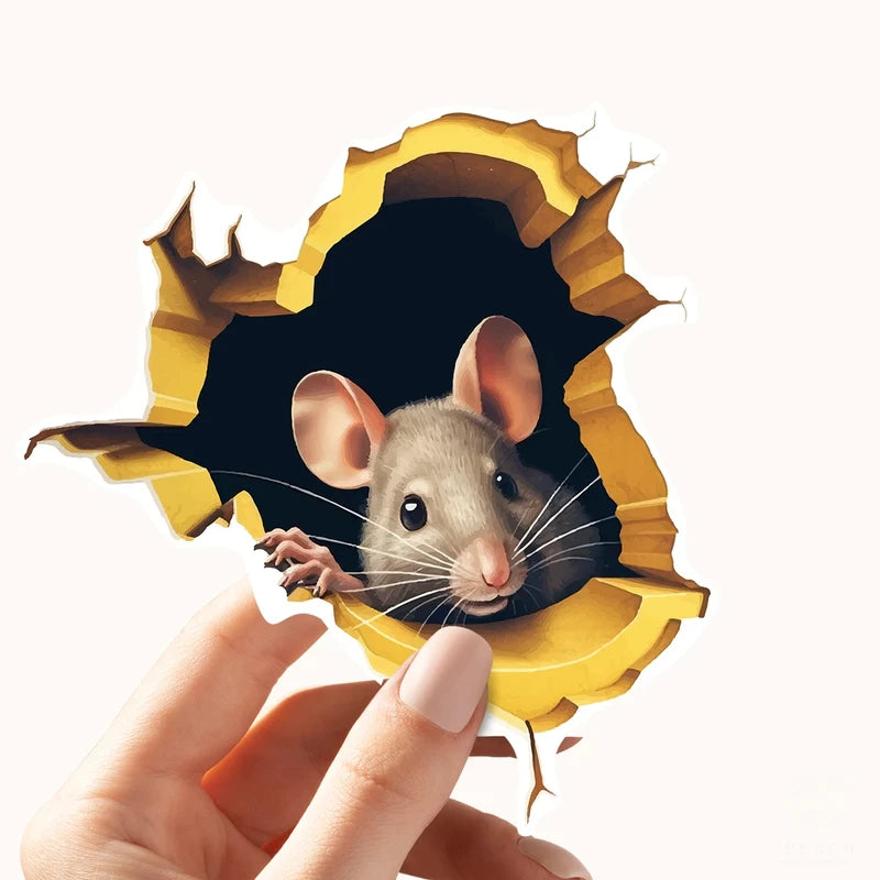 3D Animal Wall Decal Sticker Set - Personalized Mouse & Flower Design