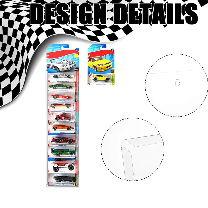 Model Car Wall Mount Display Case for Hot Wheels & Matchbox - Multiple Colors