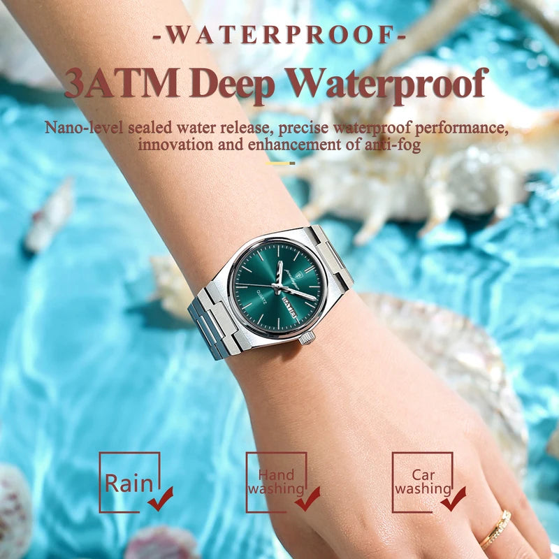 Elegant Waterproof Luminous Date Week Women's Quartz Wristwatch