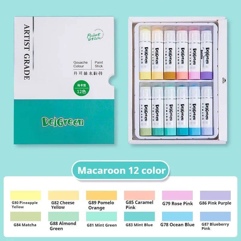 Artist Grade Soft Solid Gouache Paint Sticks - 6 12 18 24 Colors, Non-Toxic