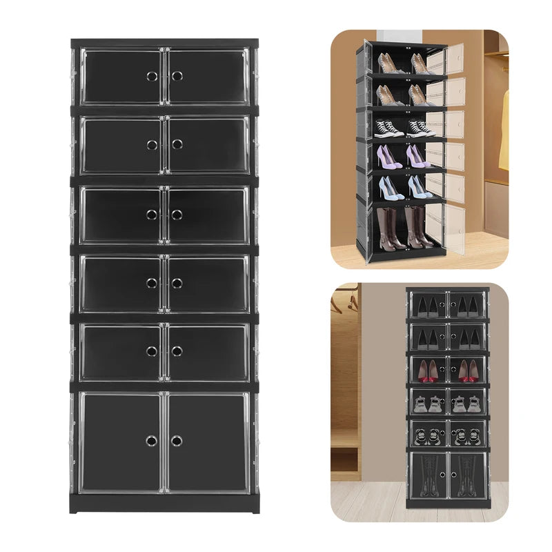 Foldable Shoe Storage Cabinet with Magnetic Doors, Space-Saving Organizer Rack