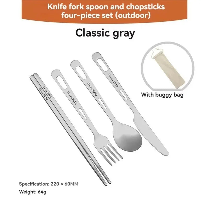 Titanium Camping Utensil Set - Portable Frosted Knife Fork Spoon Chopsticks