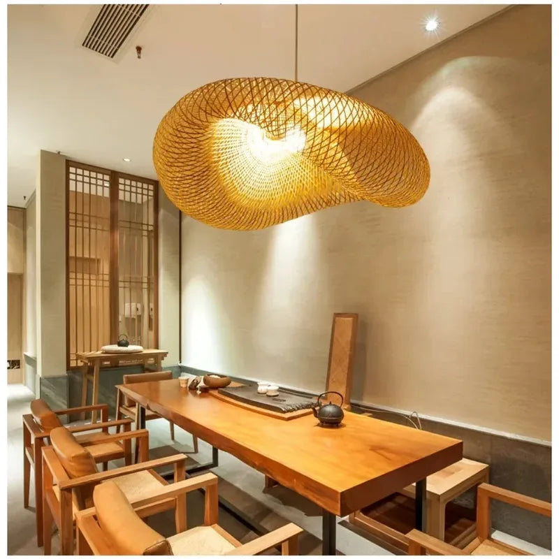 Vintage Bamboo Weaving LED Pendant Light for Home & Dining Rooms - Handcrafted Style