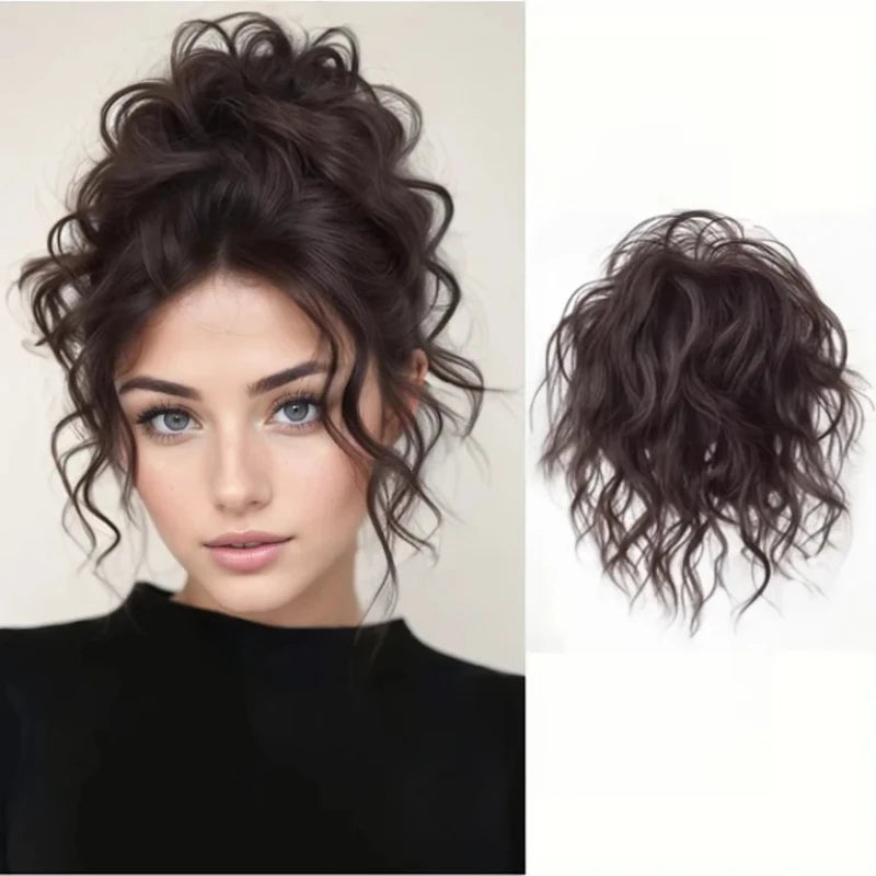 Elegant Wool Curly Synthetic Hair Bun with Elastic Band for Daily Updos