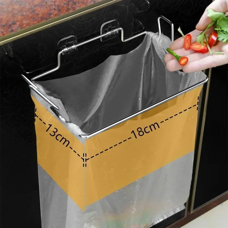 Stainless Steel Kitchen Trash Can Bracket with Hook for Cabinet Door Storage