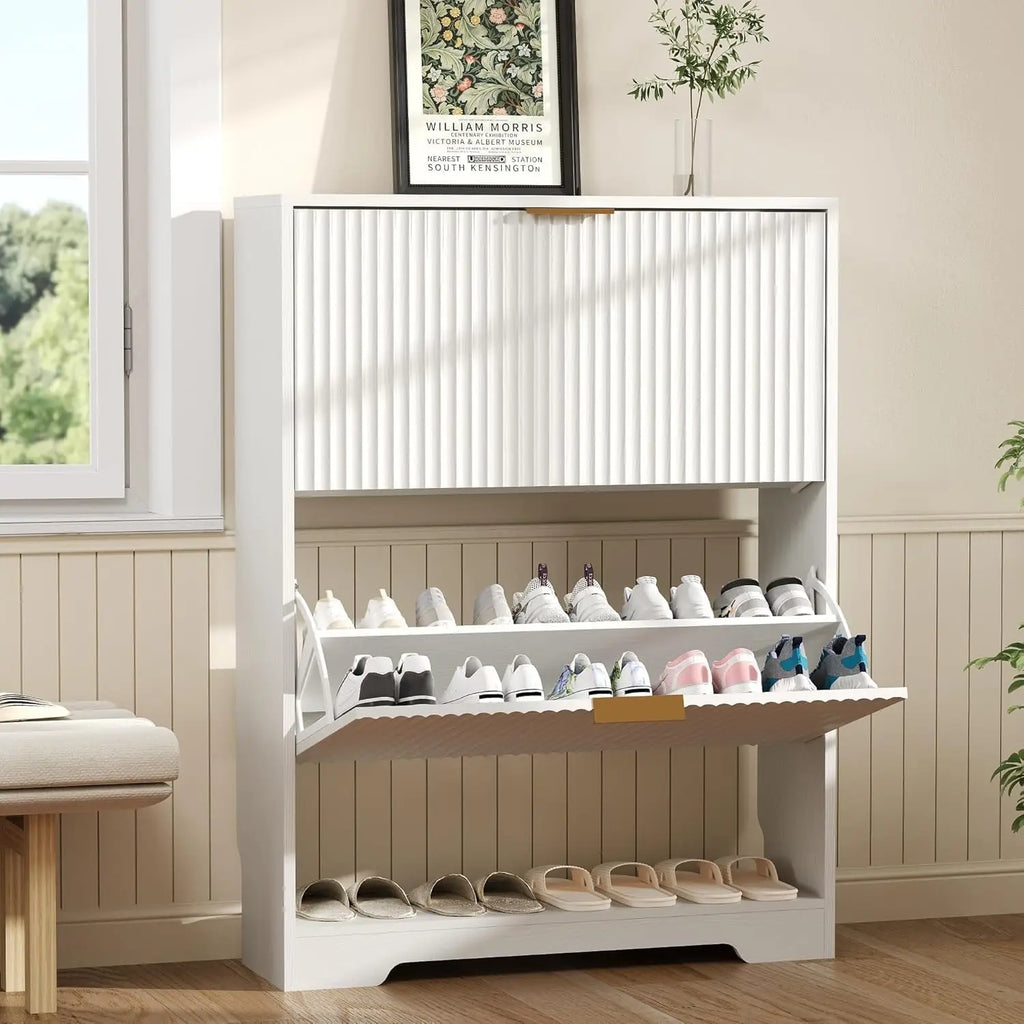 Slim Modern Shoe Storage Cabinet with 2 Drawers & Adjustable Shelf