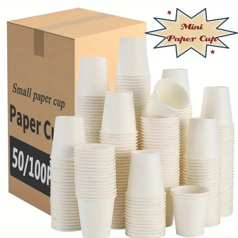 Disposable Mini Paper Cups 50/100pcs for Coffee Candy Tasting Party, Thick & Durable