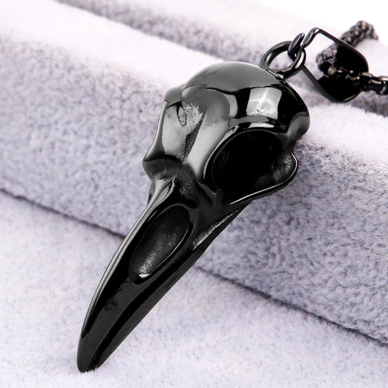 Vintage Viking Crow Head Pendant Necklace for Men Women Stainless Steel Jewelry