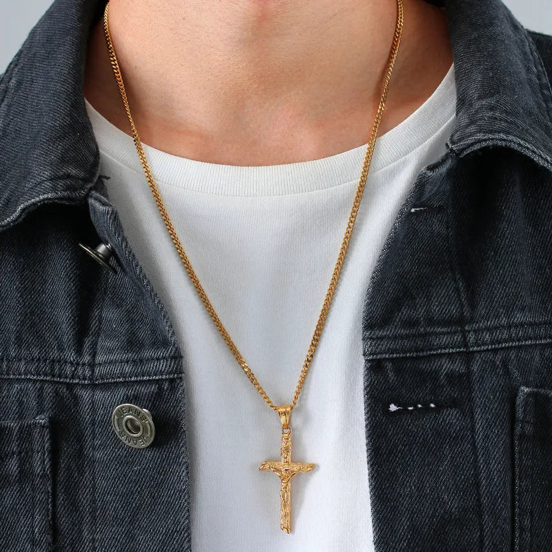 Stainless Steel Cross Necklace with Jesus Pendant for Men & Women - Faith Jewelry Gift