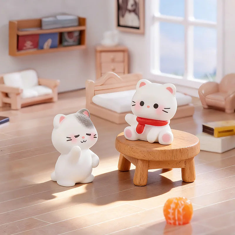 Cute Cat Resin Figurines Set for Miniature Landscapes Dollhouses & Garden Decor