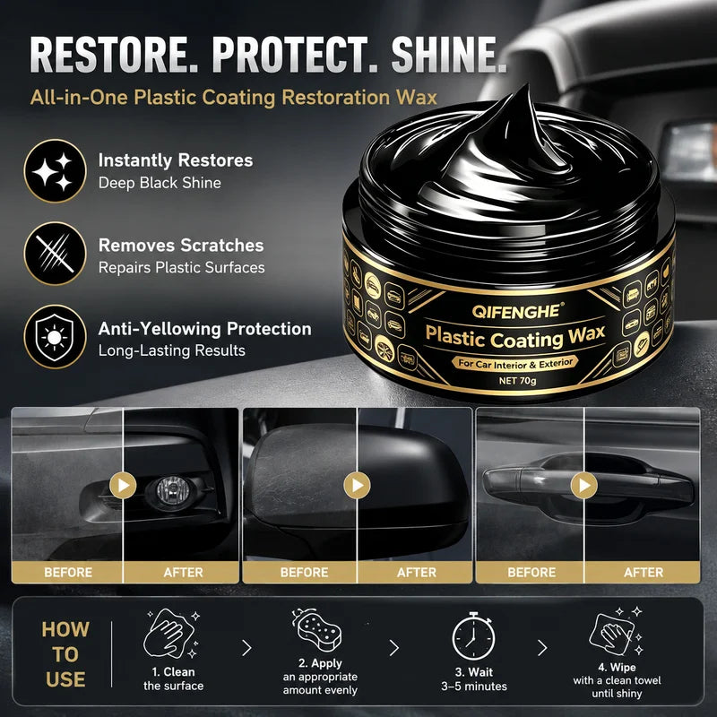 Car Wax Restorer for Scratches & Fading - Black Trim Protection 70g