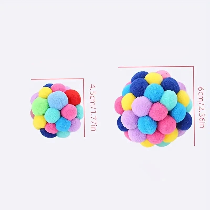 Colorful Plush Ball Cat Toy Set - Self-Playing Woolen and Bell Balls for Cats