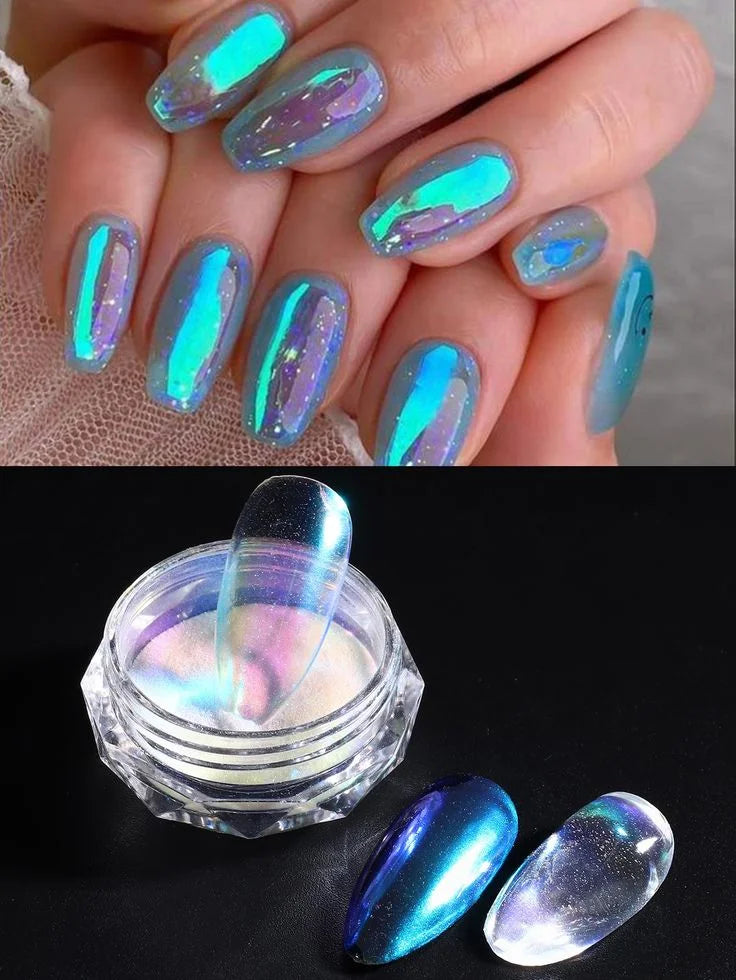 Holographic Mirror Nail Powder Glitter Dust - Mermaid Effect, Long-Lasting, Easy to Apply