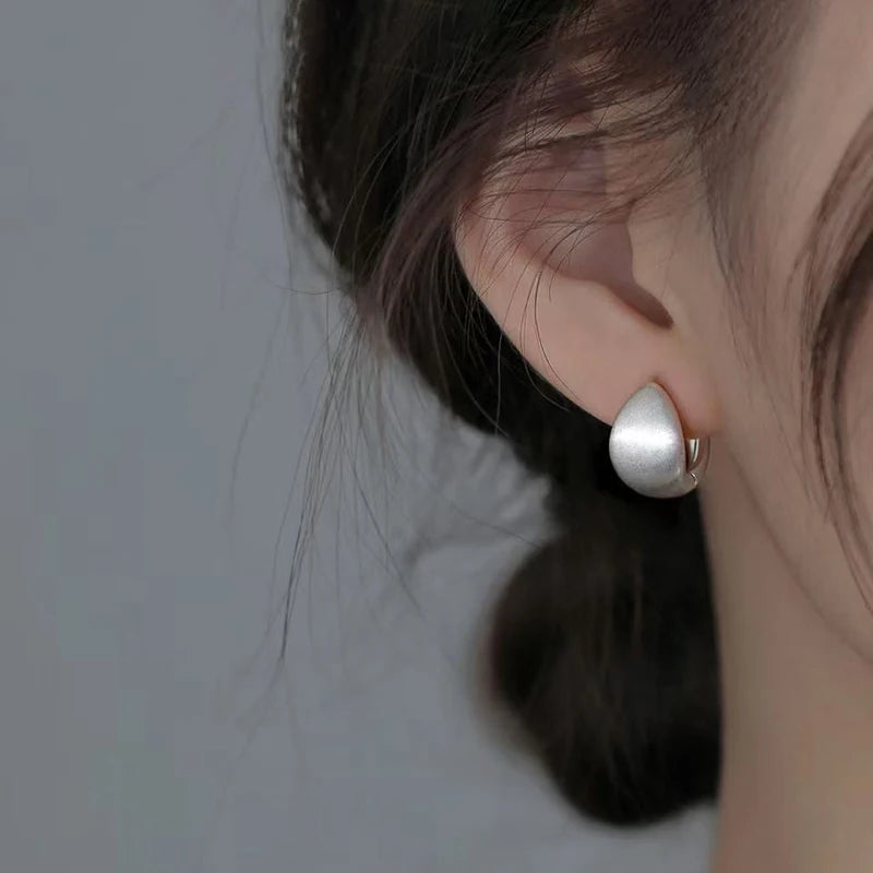 Silver Color Brushed Hoop Earrings for Women Minimalist Fashion Jewelry
