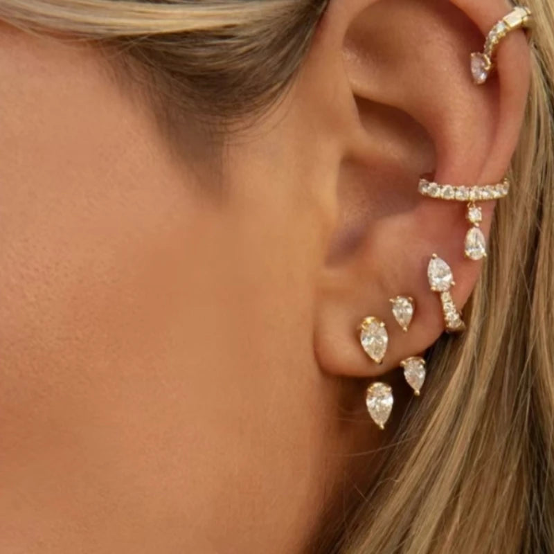 Waterdrop Zircon C-Shaped Earrings for Women Stainless Steel Jewelry