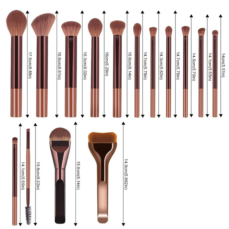 15-Piece Makeup Brush Set with Foundation, Blush, Eye Brushes - Color Handle Options