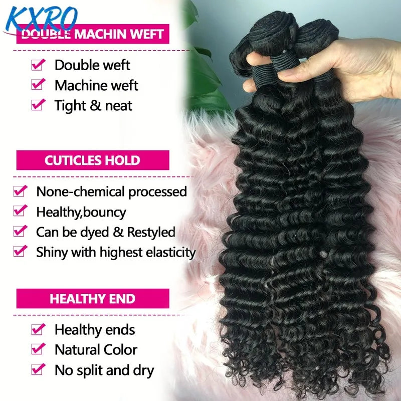 Deep Wave Human Hair Bundles 20 22 24 Inches Brazilian Raw Hair for Wig & Style