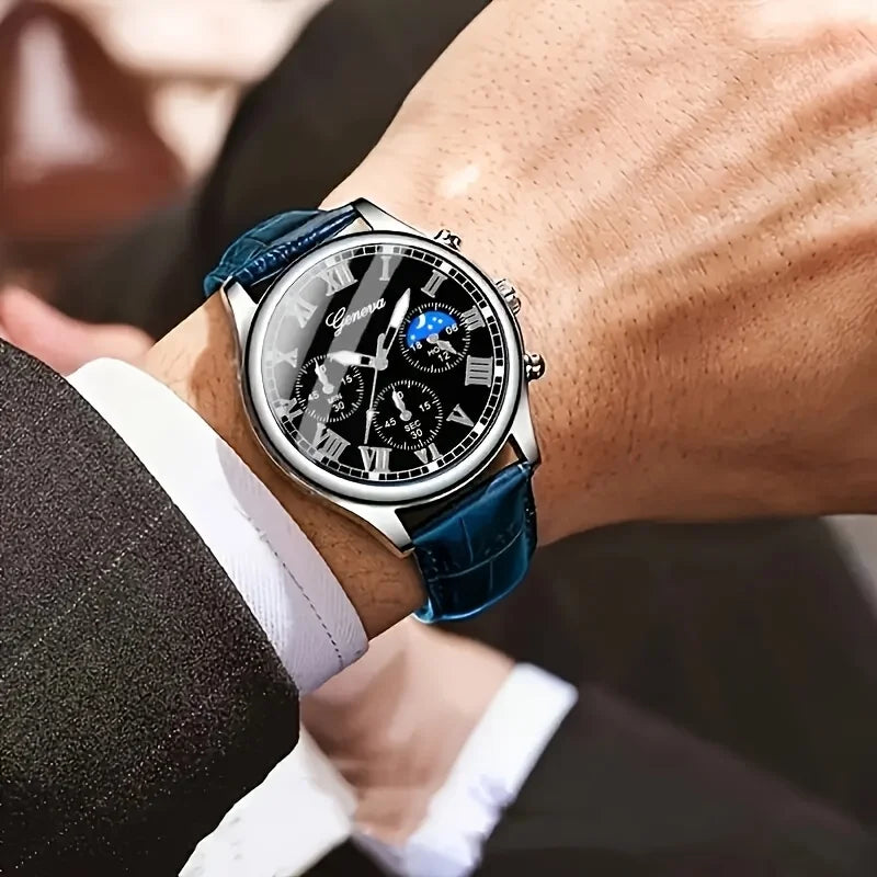 Casual Men's Quartz Watch with Leather Strap - Business & Daily Wear