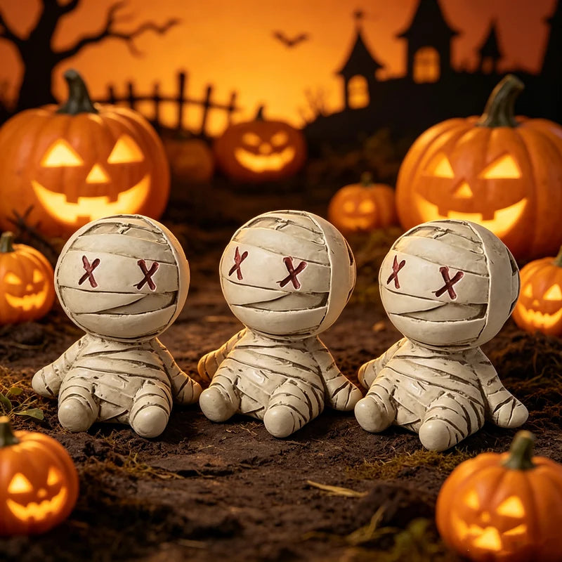 Gothic Halloween Mummy Resin Figurines - 20 Pack Desk & Party Decor