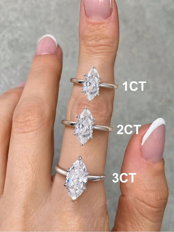 Sterling Silver Marquise Zircon Ring for Women - Engagement & Party Jewelry