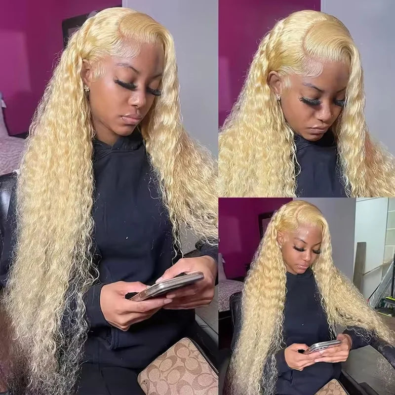 Deep Wave Lace Front Wigs 13x6 HD Lace Frontal Curly Human Hair Honey Blonde