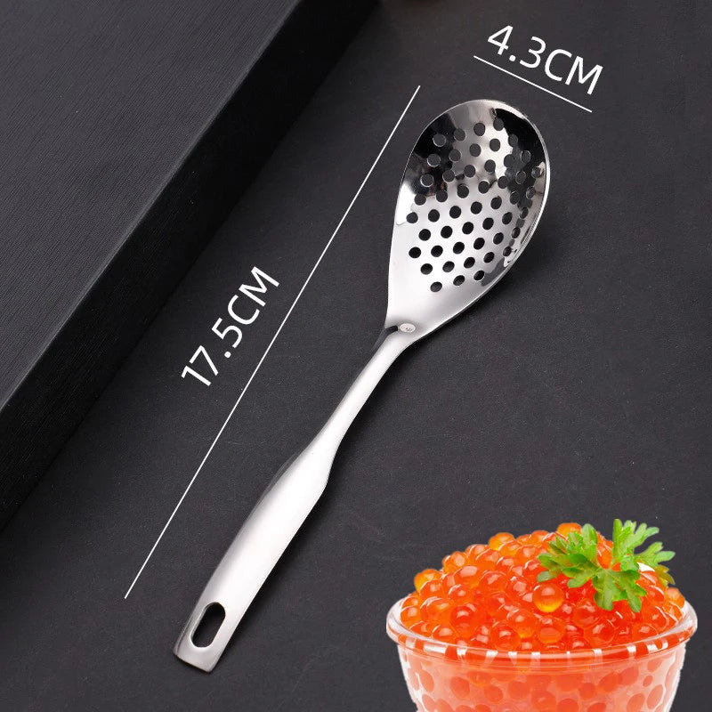 Stainless Steel Kitchen Spoon With Holes for Sauces & Caviar Straining – Durable Cooking Utensil