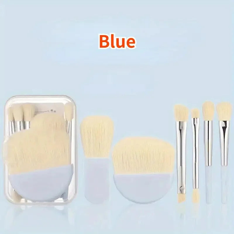 Mini Makeup Brush Set with Storage Box - 6 Pcs Portable Cosmetic Tools for Face & Blush