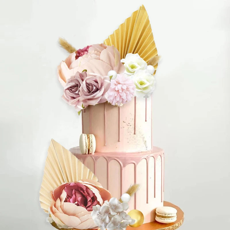 Boho Flower Cake Toppers Set – 32 Pieces for Wedding, Birthday, Baby Shower