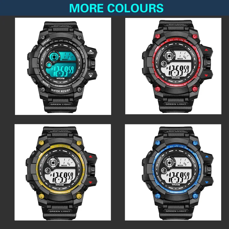 Digital Sports Watch for Men and Kids Waterproof Alarm Clock with Luminous Display