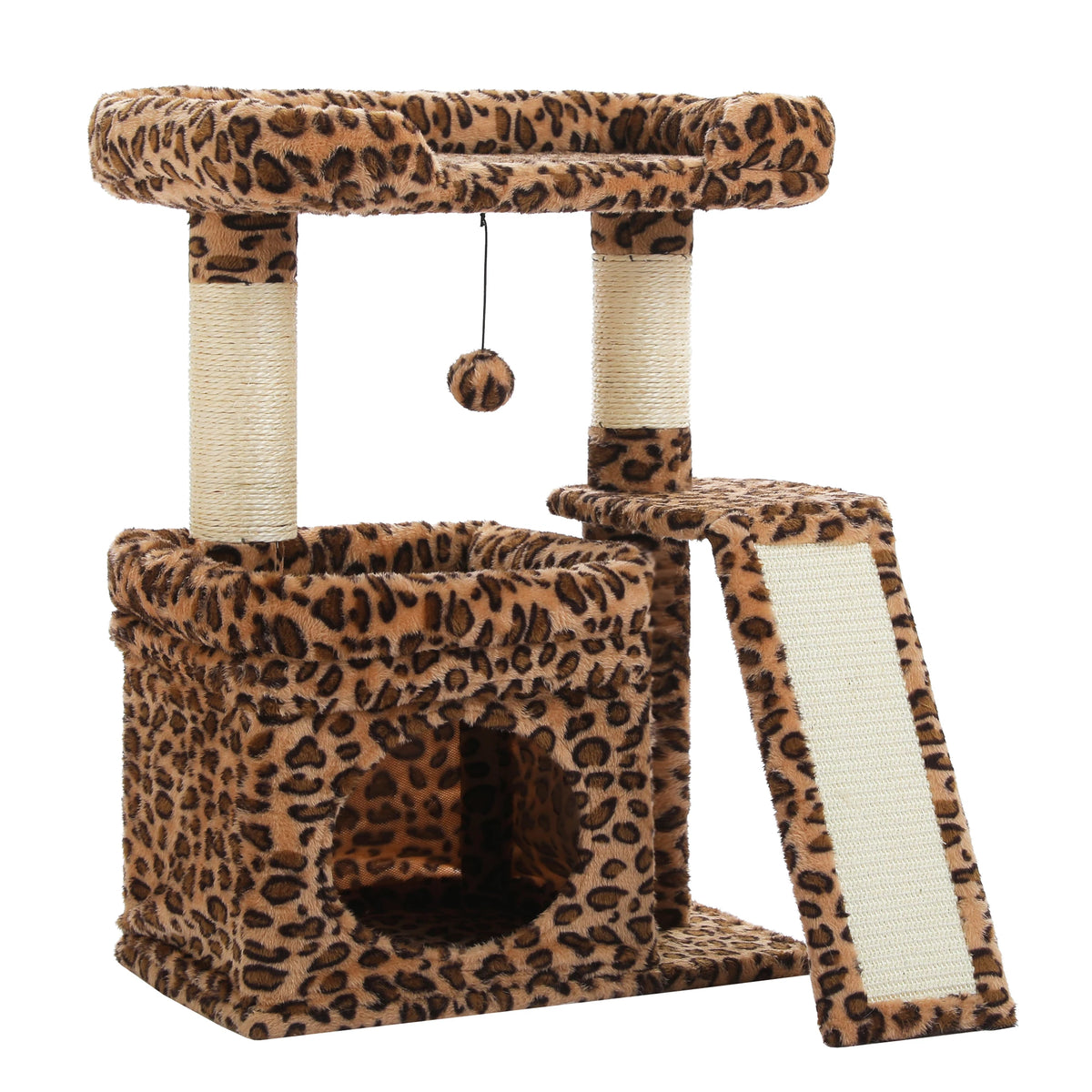 Small Cat Tree Tower with Sisal Scratching Posts and Large Perch - Indoor Cat Furniture