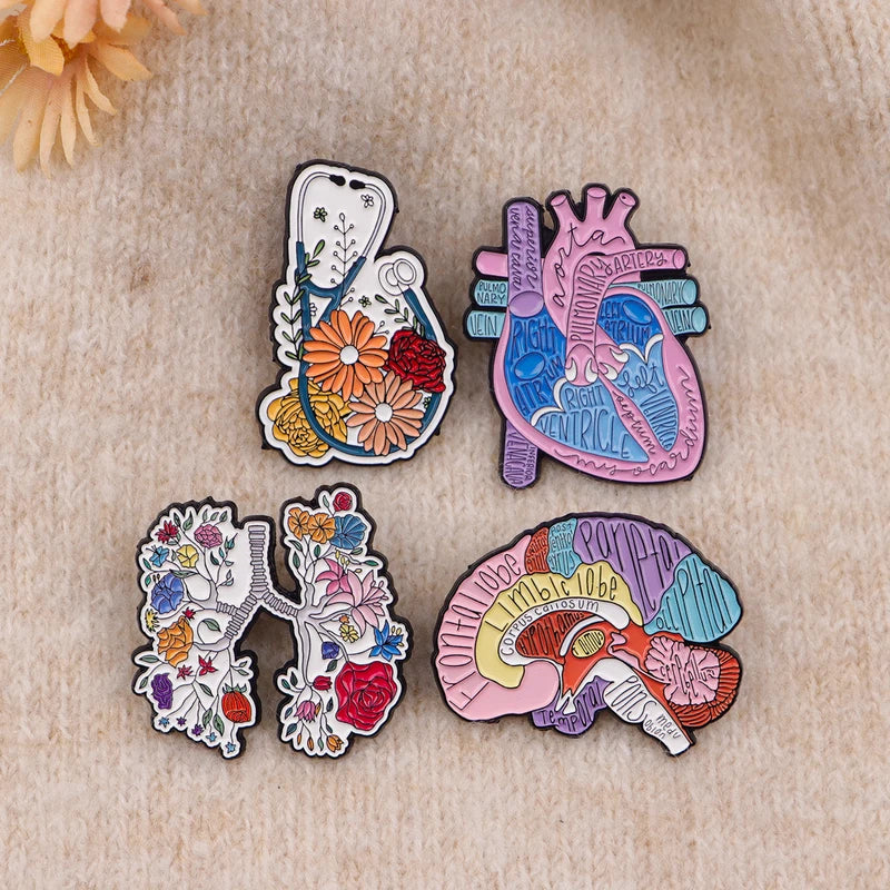 Medical Enamel Pins Floral Organs Brooches for Healthcare Workers & Gifts
