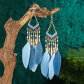 Bohemian Ethnic Feather Dangle Earrings for Women - Colorful Beaded Tassel Drop Jewelry