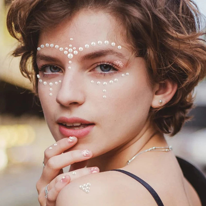 Self Adhesive Pearl Stickers for Hair Face Makeup Nail Art - 220pcs