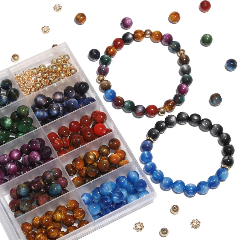 50Pcs 8mm Colorful Resin Tiger Eye Beads for Jewelry Making - Round Loose Beads